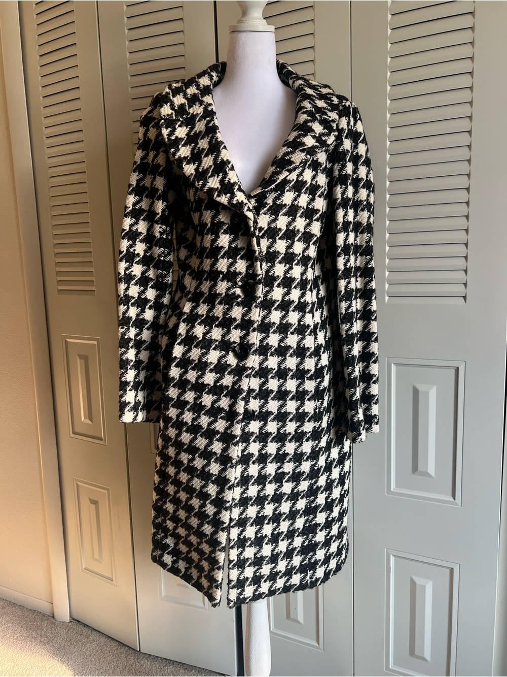 Alfani Houndstooth Pea Coat - Black & White - Size XS